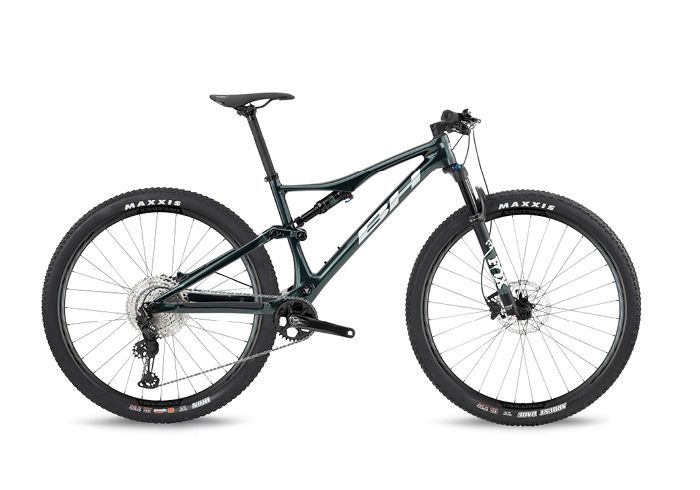 Seitliche Ansicht eines Fully Enduro Mountainbikes der Marke BH in grün-metallic 