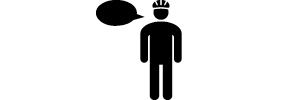 Icon eines Radfahrers mit Helm und einer Sprechblase